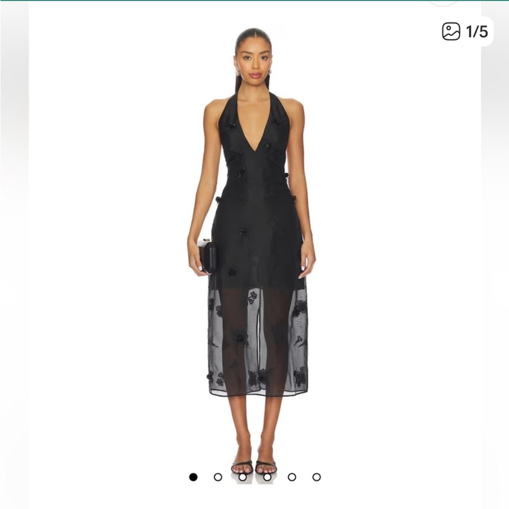 L'Academie Black Floral Midi Dress